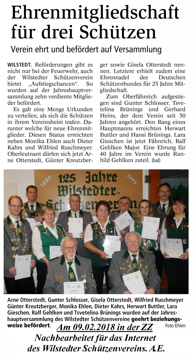 Bericht aus der Zevener Zeitung von der Jahreshauptversammlung 2018