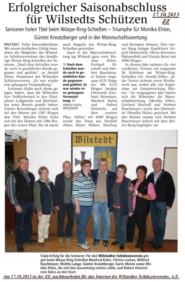 Bericht aus der Zeverner Zeitung vom Wörperingschießen 2013